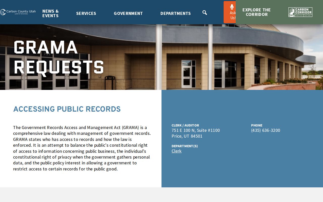 Carbon County release record GRAMA request routes