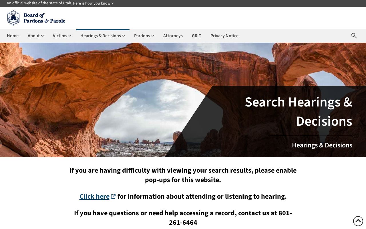 Utah Board search for Carbon County parole decision records